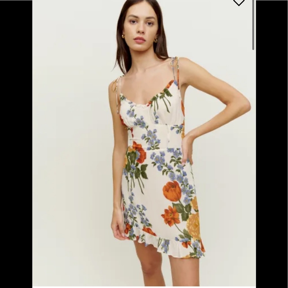 Reformation Floral Mini Dress - Cream, Orange, Green, Blue - Picture 3 of 12